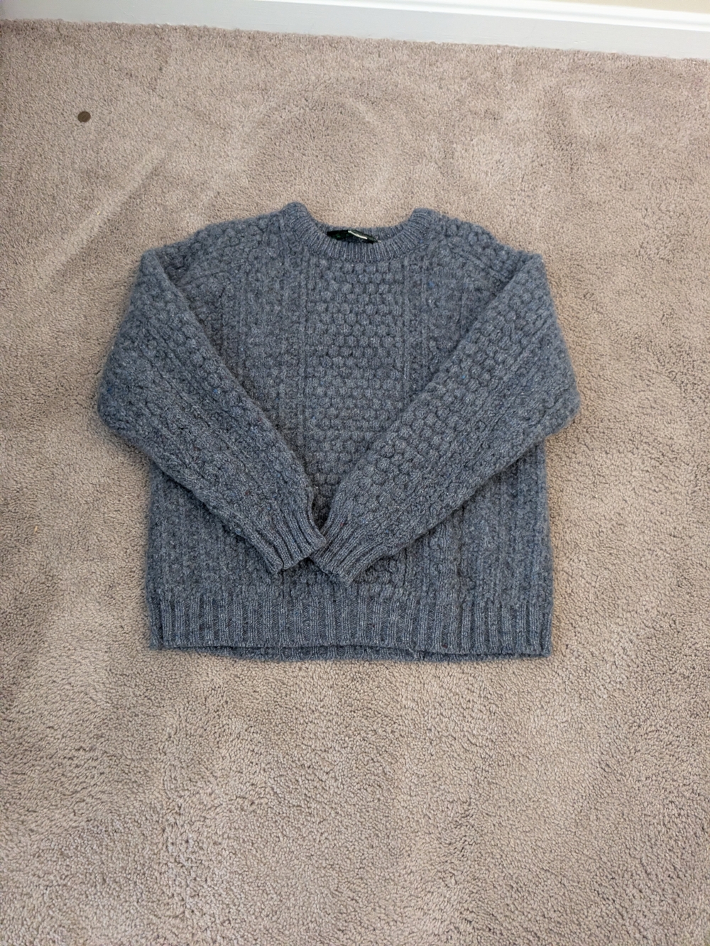 Classic Crewneck Cable Knit Sweater - Gray Vintage Made In Ireland 100% Wool